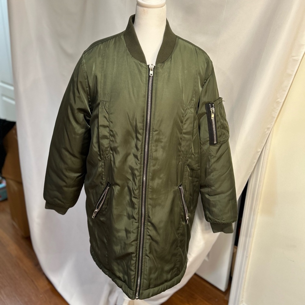 SALE!! VINTAGE ARMY GREEN SIX CRISP DAYS BOMBER LONG JACKET IN LARGE